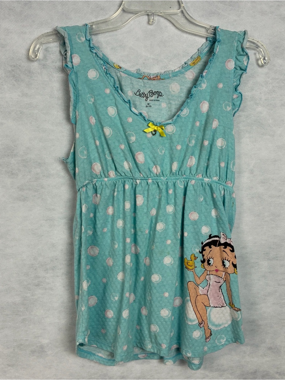 Vtg Betty Boop Sleepwear Shirt Girls Medium 8-10 Blue White Stained